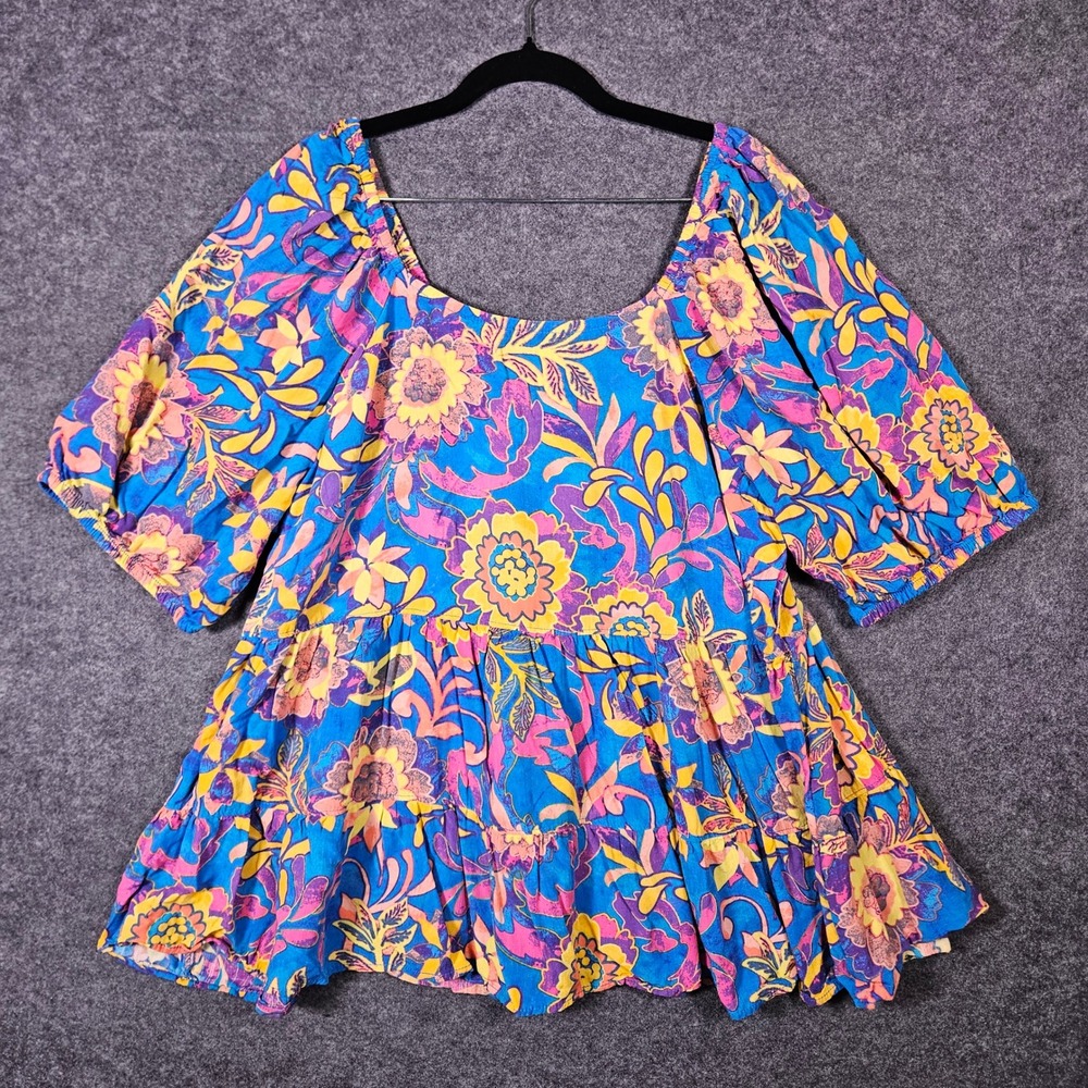 Terra & Sky Womens Floral Tiered Peplum Puff Sleeve Blouse Sz 2X (20W-22W)